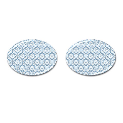 White On Light Blue Damask Cufflinks (Oval) from ArtsNow.com Front(Pair)