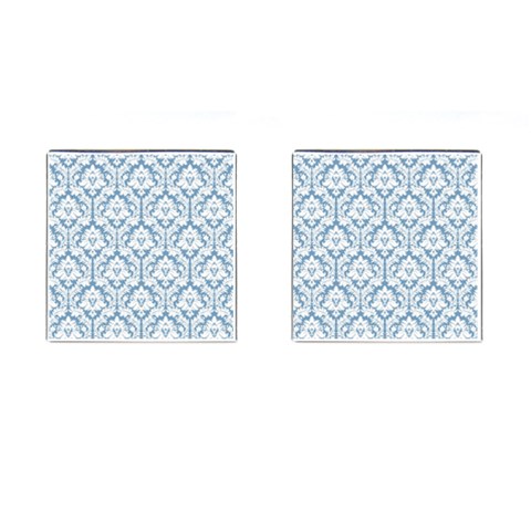 White On Light Blue Damask Cufflinks (Square) from ArtsNow.com Front(Pair)