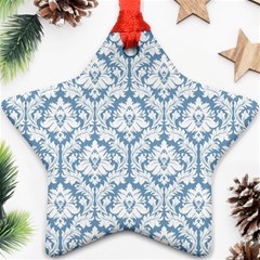 White On Light Blue Damask Star Ornament (Two Sides) from ArtsNow.com Front