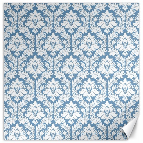 White On Light Blue Damask Canvas 12  x 12  (Unframed) from ArtsNow.com 11.4 x11.56  Canvas - 1