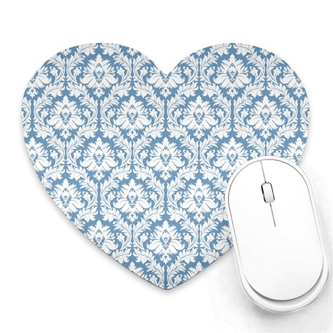 White On Light Blue Damask Mouse Pad (Heart) from ArtsNow.com Front