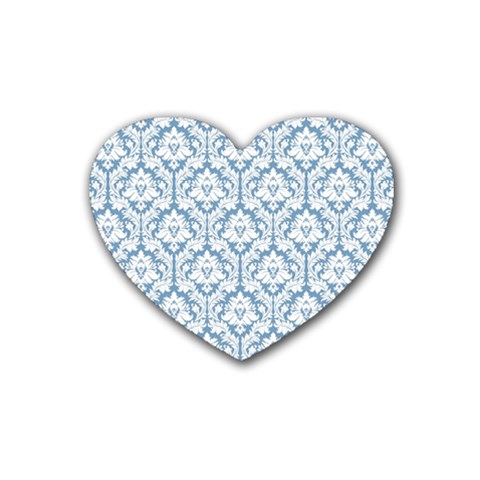 White On Light Blue Damask Drink Coasters (Heart) from ArtsNow.com Front