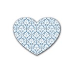 White On Light Blue Damask Drink Coasters (Heart)