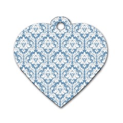 White On Light Blue Damask Dog Tag Heart (Two Sided) from ArtsNow.com Front