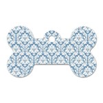 White On Light Blue Damask Dog Tag Bone (One Sided)