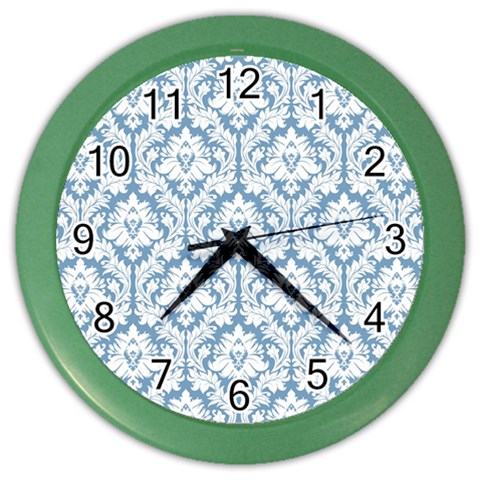 White On Light Blue Damask Wall Clock (Color) from ArtsNow.com Front