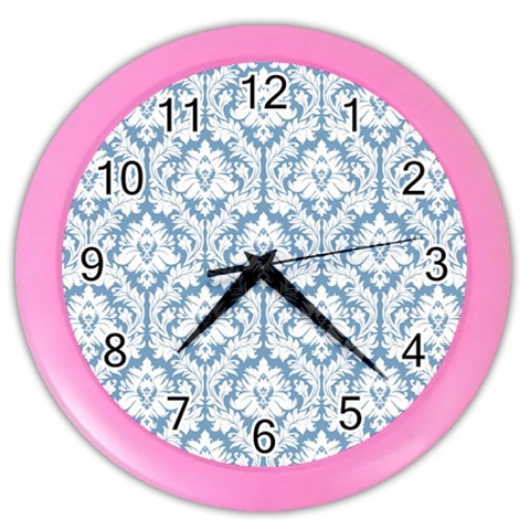 White On Light Blue Damask Wall Clock (Color) from ArtsNow.com Front