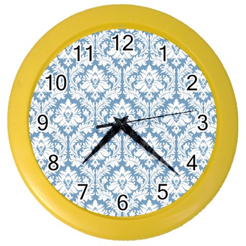 White On Light Blue Damask Wall Clock (Color) from ArtsNow.com Front