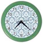 White On Light Blue Damask Wall Clock (Color)