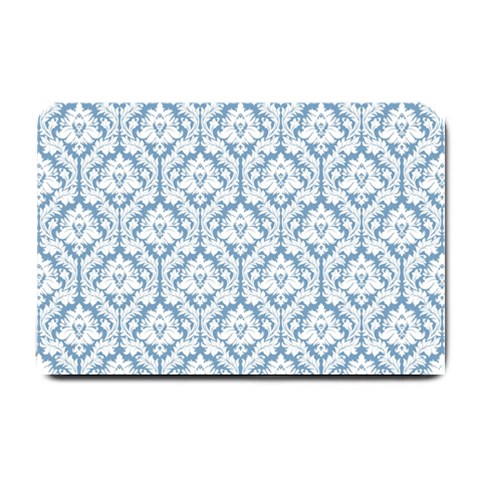 White On Light Blue Damask Small Door Mat from ArtsNow.com 24 x16  Door Mat