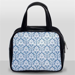 White On Light Blue Damask Classic Handbag (Two Sides) from ArtsNow.com Front