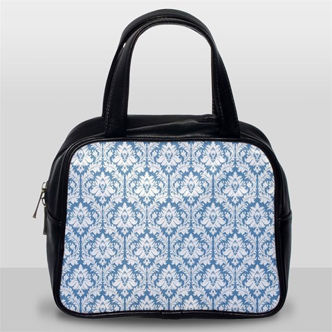 White On Light Blue Damask Classic Handbag (Two Sides) from ArtsNow.com Back