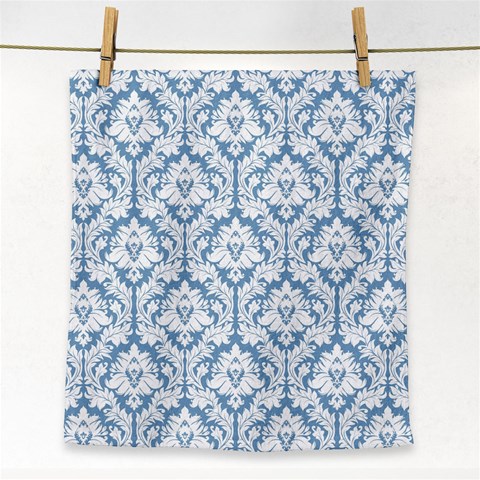 White On Light Blue Damask Face Towel from ArtsNow.com Front