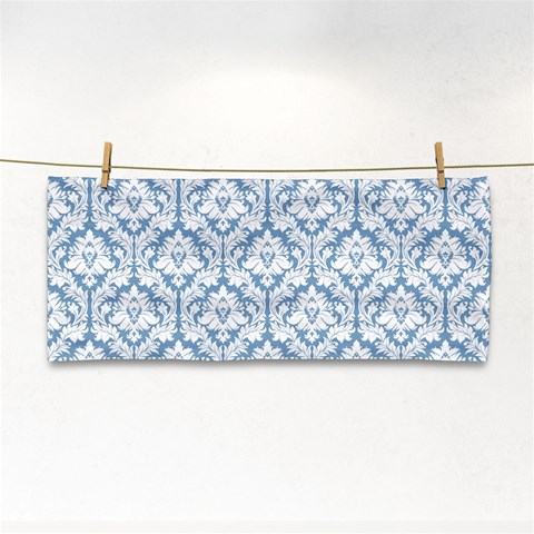 White On Light Blue Damask Hand Towel from ArtsNow.com Front