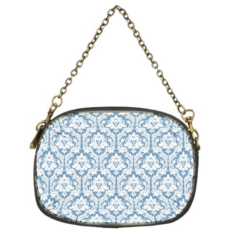 White On Light Blue Damask Chain Purse (One Side) from ArtsNow.com Front