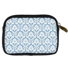 White On Light Blue Damask Digital Camera Leather Case from ArtsNow.com Back