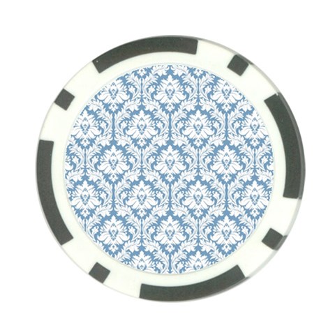 White On Light Blue Damask Poker Chip (10 Pack) from ArtsNow.com Front