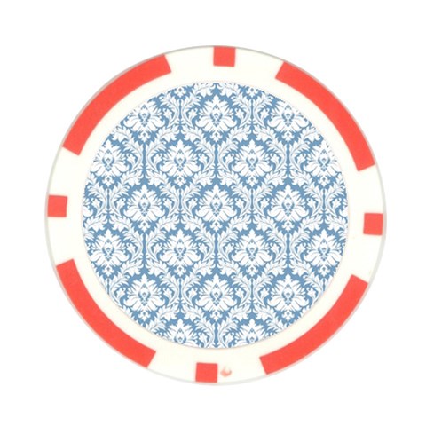 White On Light Blue Damask Poker Chip (10 Pack) from ArtsNow.com Front