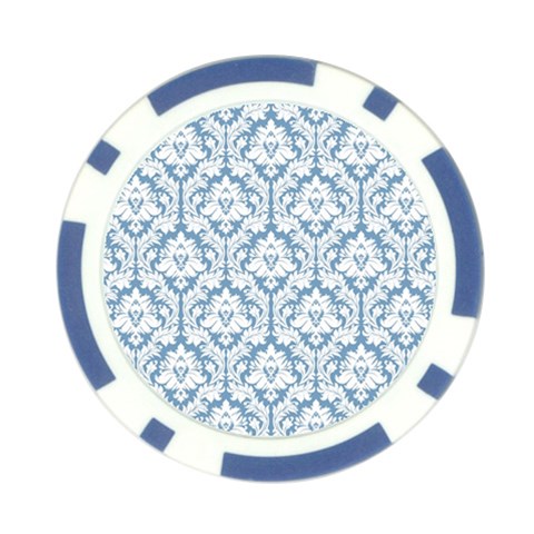 White On Light Blue Damask Poker Chip (10 Pack) from ArtsNow.com Front