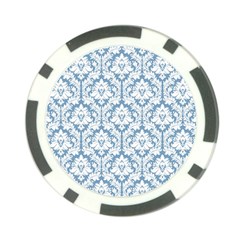 White On Light Blue Damask Poker Chip (10 Pack) from ArtsNow.com Front