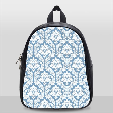 White On Light Blue Damask School Bag (Small) from ArtsNow.com Front