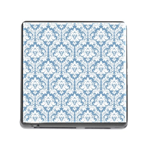 White On Light Blue Damask Memory Card Reader with Storage (Square) from ArtsNow.com Front