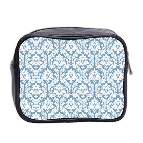 White On Light Blue Damask Mini Travel Toiletry Bag (Two Sides) from ArtsNow.com Back