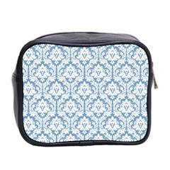 White On Light Blue Damask Mini Travel Toiletry Bag (Two Sides) from ArtsNow.com Back