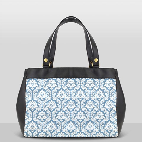 White On Light Blue Damask Oversize Office Handbag (One Side) from ArtsNow.com Front