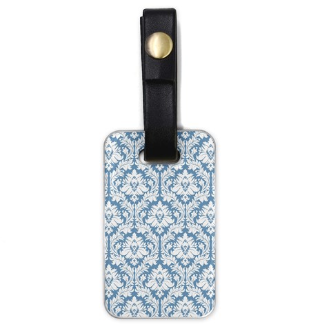 White On Light Blue Damask Luggage Tag (One Side) from ArtsNow.com Front