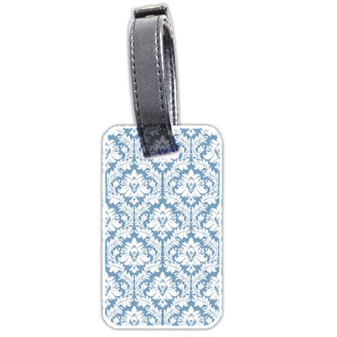 White On Light Blue Damask Luggage Tag (Two Sides) from ArtsNow.com Front