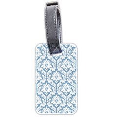 White On Light Blue Damask Luggage Tag (Two Sides) from ArtsNow.com Front