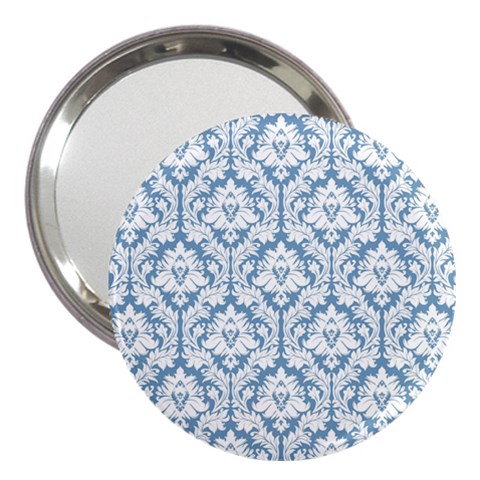 White On Light Blue Damask 3  Handbag Mirror from ArtsNow.com Front