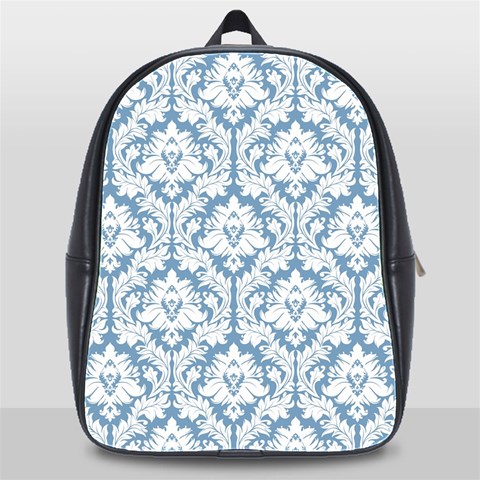 White On Light Blue Damask School Bag (XL) from ArtsNow.com Front