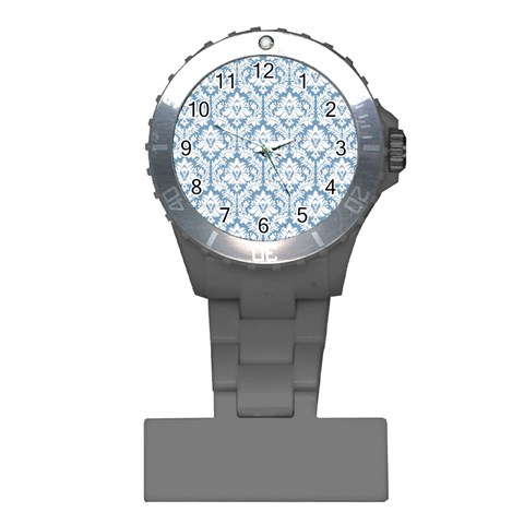 White On Light Blue Damask Nurses Watch from ArtsNow.com Front