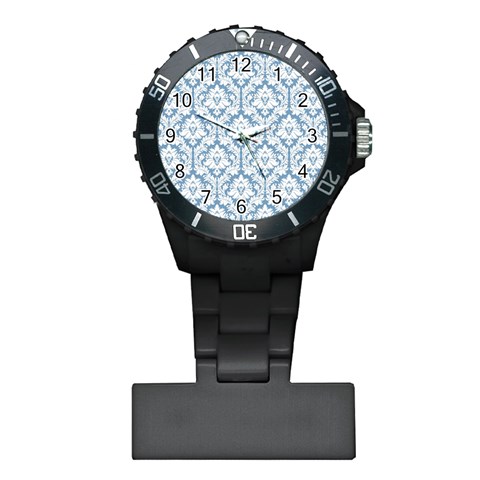 White On Light Blue Damask Nurses Watch from ArtsNow.com Front