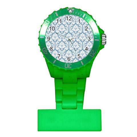 White On Light Blue Damask Nurses Watch from ArtsNow.com Front