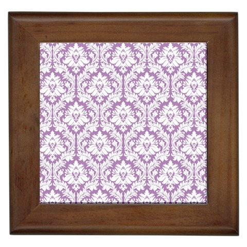 White On Lilac Damask Framed Ceramic Tile from ArtsNow.com Front