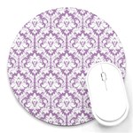 White On Lilac Damask 8  Mouse Pad (Round)