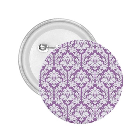 White On Lilac Damask 2.25  Button from ArtsNow.com Front