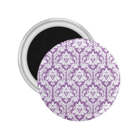 White On Lilac Damask 2.25  Button Magnet from ArtsNow.com Front