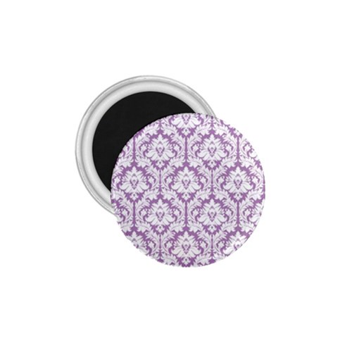 White On Lilac Damask 1.75  Button Magnet from ArtsNow.com Front