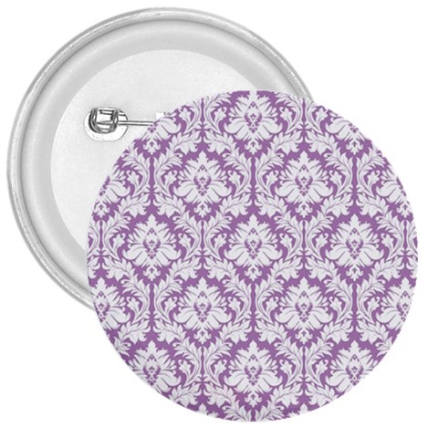 White On Lilac Damask 3  Button from ArtsNow.com Front