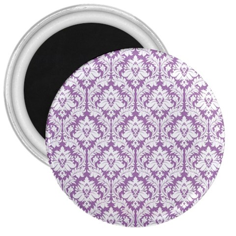 White On Lilac Damask 3  Button Magnet from ArtsNow.com Front