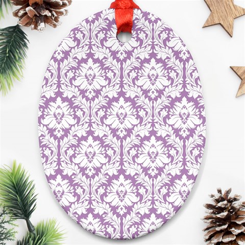 White On Lilac Damask Oval Ornament from ArtsNow.com Front