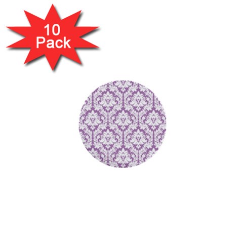 White On Lilac Damask 1  Mini Button (10 pack) from ArtsNow.com Front