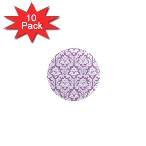 White On Lilac Damask 1  Mini Button Magnet (10 pack) from ArtsNow.com Front