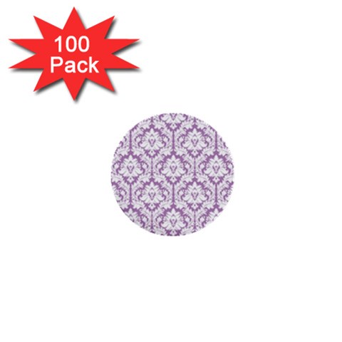 White On Lilac Damask 1  Mini Button (100 pack) from ArtsNow.com Front