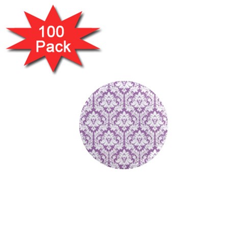 White On Lilac Damask 1  Mini Button Magnet (100 pack) from ArtsNow.com Front