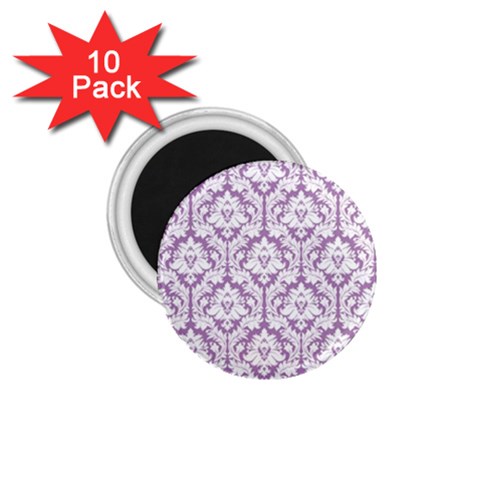 White On Lilac Damask 1.75  Button Magnet (10 pack) from ArtsNow.com Front